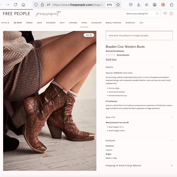 Free People Brayden Croc Western Boots Sz 38.5 - Picture 13 of 14